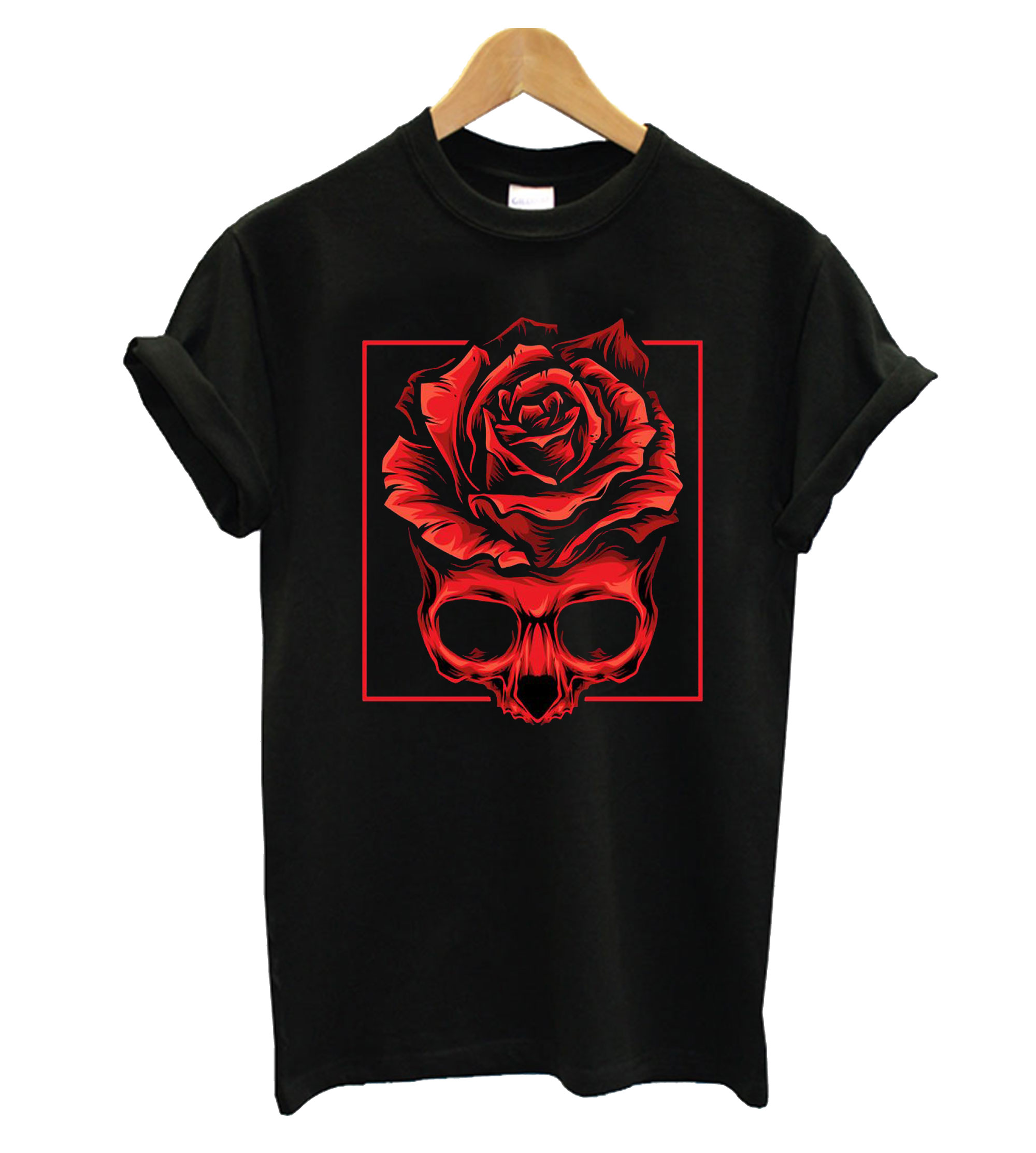 black shirt with red roses